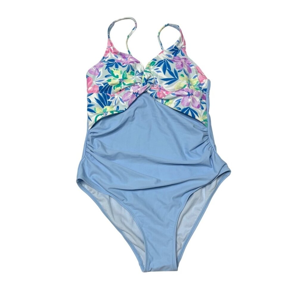 Cupshe Womens Floral Blue Pastel One Piece Swimsuit Size Medium Tropical New